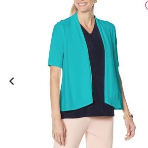 Nina Leonard Elbow-Sleeve Drape-Front Bolero- Peacock